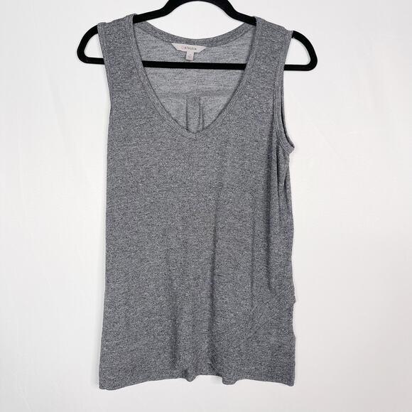 Athleta Medium M Heather Gray Faux Wrap V Neck Sleeveless Tank Top Pleat Back - Picture 1 of 8